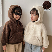 儿童羊羔绒外套女童加绒连帽，卫衣加厚2023秋冬季宝宝男童上衣
