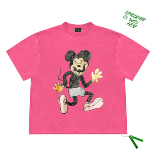 复古Mickey Mouse米老鼠趣味卡通印花图案搞怪可爱学生短袖上衣