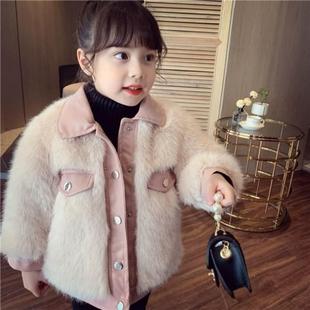 女童仿皮草狐狸毛外套(毛外套，)冬装儿童韩版加厚保暖毛毛洋气大衣2022