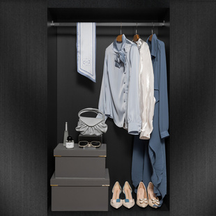 现代简约浅蓝色系衣帽间组合套装样板房间衣柜道具连衣裙饰品展示