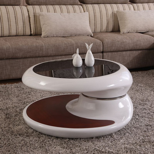 旋转茶几钢化玻璃简约时尚现代创意小户型客厅组合圆形烤漆桌家具