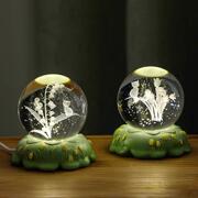 3d内雕玫瑰花束水晶球摆件小夜灯桌面装饰氛围灯创意新年礼物