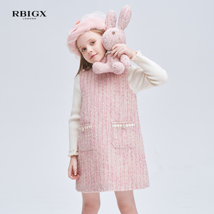 rbigx瑞比克童装冬季女童公主裙，甜美洋气连衣裙粉色小香风背心裙