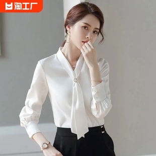 雪纺白色衬衫女设计感小众2024春秋韩版时尚洋气长袖职业衬衣
