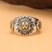 S925纯银男士戒指原创设计狮子指环时尚个性食指戒嘻哈风做旧饰品