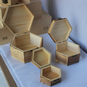 实木复古六角木盒子 翻盖木盒包装盒首饰盒 多边形收纳盒
