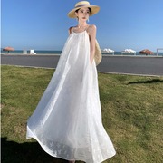 白色吊带露背连衣裙旅拍拖地长裙超仙波西米亚海边度假大摆沙滩裙
