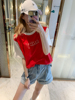 夏季韩国时尚红米色，撞色字母印花纯棉，休闲短袖t恤
