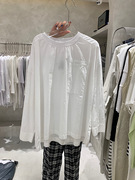 ano2024春季单口袋(单口袋)纯色圆领上衣韩版宽松拼接长袖时髦小众t恤