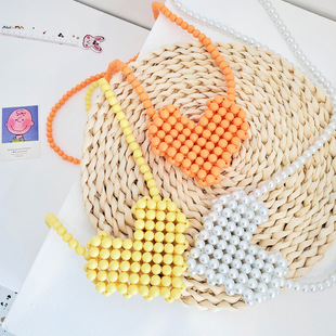 韩版简约儿童爱心手工串珠，包包手工珍珠，包包diy材料制作编制女包
