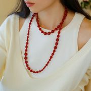 tujewelry轻奢红玛瑙黑玛瑙，白水晶(白水晶，)串珠项链小众高级感长毛衣链