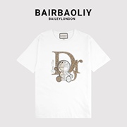 BAIRBAOLIY时尚哆啦A梦联名烫钻夏季短袖潮流百搭T恤男女同款