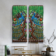 泰国木雕装饰画孔雀雕花，板东南亚风格电视，背景墙实木花格墙饰壁饰