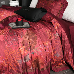 美谊家纺100s新疆长绒棉结婚床上四件套，全棉纯棉婚庆，喜被红色床品