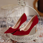 婚鞋女2024年中式细跟新娘鞋秀禾婚纱鞋两穿红色高跟鞋不累脚