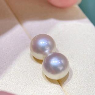 雅品珍珠9-10mm暖粉光澳白耳钉正圆极强光婴儿肌基本无暇