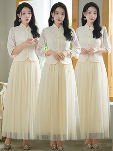 伴娘服中式2023冬季修身显瘦礼服，小个子中国风姐妹团伴娘裙女