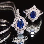 宝创集1克拉斯里兰卡天然皇家蓝宝石戒指吊坠两用款18K金镶钻女戒