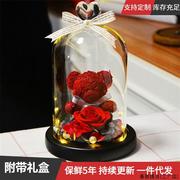 永生花苔藓小熊玻璃罩摆件七夕情人节创意玫瑰干花圣诞节礼物