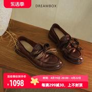dreambox钧博高档时尚蝴蝶结乐福，鞋复古水洗马皮，气质甜美女士单鞋