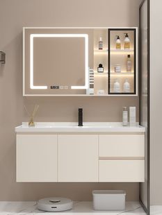 浴室柜陶瓷一体盆卫生间智能现代简约洗漱台实木卫浴洗手盆柜组合