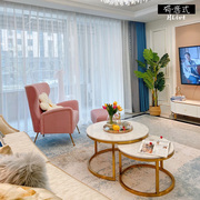 美式轻奢布艺沙发组合现代简约小户型网红花瓣三人位客厅实木家具