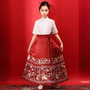 女童中国风古装改良马面裙套装 2024大童夏款短袖儿童汉服