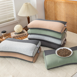 艺被2024荞麦枕全棉，针织拼色全荞麦壳护颈枕头枕芯
