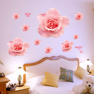 客厅电视背景墙卧室床头少女心网红房间装饰墙纸，贴画玫瑰花墙贴纸