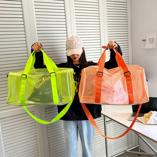 旅行包女大容量行李袋果冻透明单肩斜挎手提旅游包运动(包运动)游泳健身包