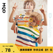 设计师系列MQD童装男童短袖T恤21夏条纹上衣儿童卡通体恤