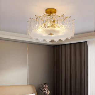 轻奢法式简约现代水晶吸顶灯创意大气圆形房间灯温馨浪漫主卧室灯