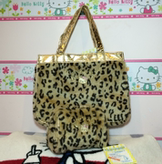 Hello Kitty 豹纹手提袋+化妆包收纳包手提包