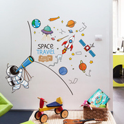 太空宇航员卡通墙贴纸男孩，儿童房间卧室，布置墙面装饰墙壁床头贴画