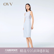 OVV2023春夏女装镂空蕾丝镶拼修身中长款休闲无袖连衣裙
