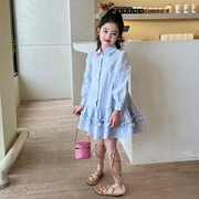 栀了成长记童装女童拼接韩版衬衫裙春装2024儿童蓝色连衣裙