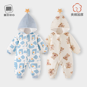婴儿冬装棉衣服宝宝连体衣带，帽春秋冬季套装，新生儿夹棉保暖棉服