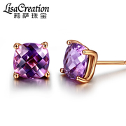莉萨珠宝 1.2克拉天然紫水晶耳钉 18K天然宝石耳环 天然紫晶耳钉