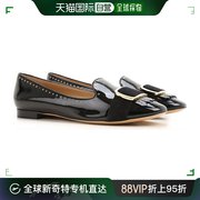 香港直邮ferragamo菲拉格慕女士黑色漆皮平底船鞋619233经典款式