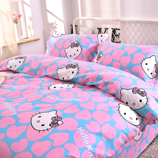 卡通小猫纯棉斜纹亲肤四件套，全棉单件床单被套被罩床上用品