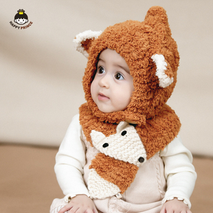 韩版新生婴儿手工精灵毛绒线(毛绒线)针织帽围巾两件套装，男女宝宝帽子秋冬