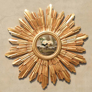 欧式浴室镜复古铜金色太阳形圆形，装饰镜玄关，镜化妆门厅壁挂饰镜子