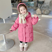 韩国儿童装女童冬装中长款纯色羽绒服保暖不透风外套大衣