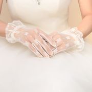 新娘手套蕾丝红色白色结(白色结)婚纱礼服旗袍，短款手套影楼旅拍婚礼仪手套