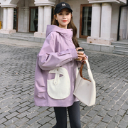 紫色工装外套女春秋短款小个子韩版宽松撞色拼接2023早春风衣