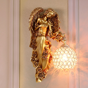 欧式天使壁灯水晶客厅背景墙创意装饰挂灯美式复古过道卧室床头灯