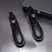 黑色马丁靴男高筒工装靴英伦风短靴内增高冬季加绒中筒男靴牛仔靴