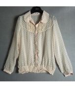 日韩外贸淡粉红色小圆领蕾丝衬衫休闲衬衣女透视性感长袖28