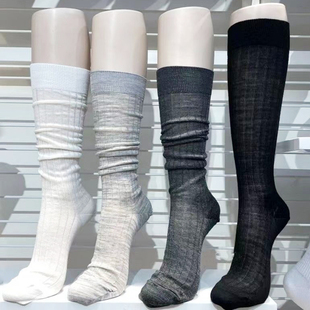 韩国老板娘灰色走秀小腿袜女夏季超薄中长筒网红INS潮及膝堆堆袜