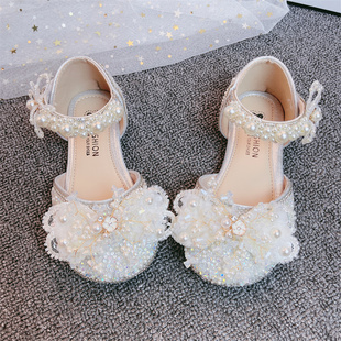 女童水晶2024春秋水钻宝宝公主，鞋洋气单鞋，夏季儿童包头凉鞋子